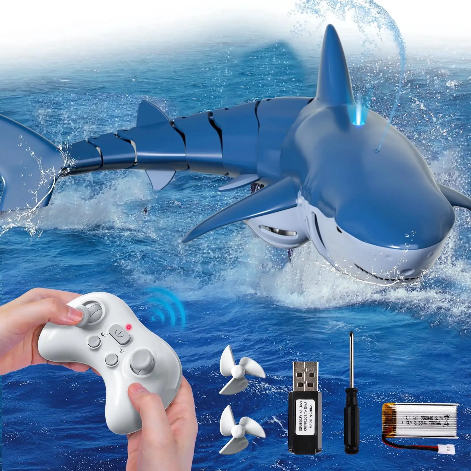 Kids Outdoor Water Play - Barca Telecomandata a Forma di Squalo
