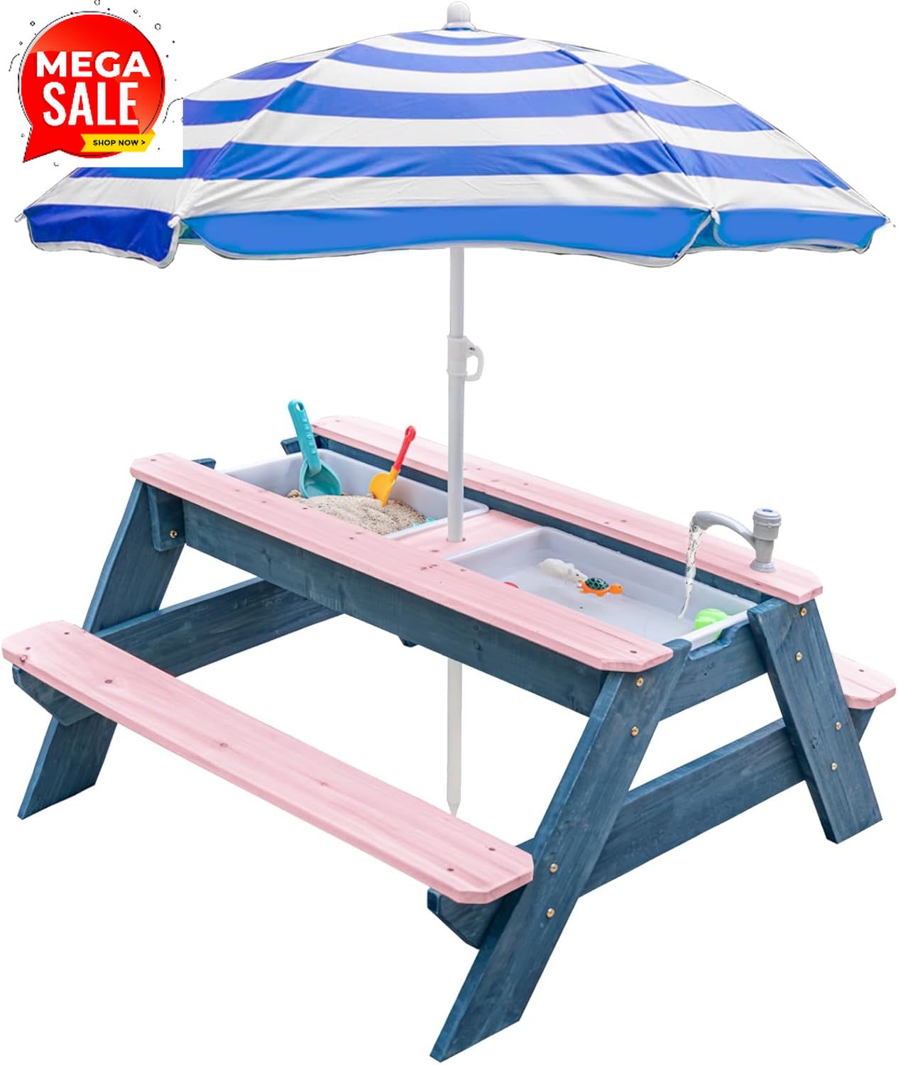Kids Outdoor Table With Umbrella - Tavolo 3-in-1 per Bambini per Sabbia