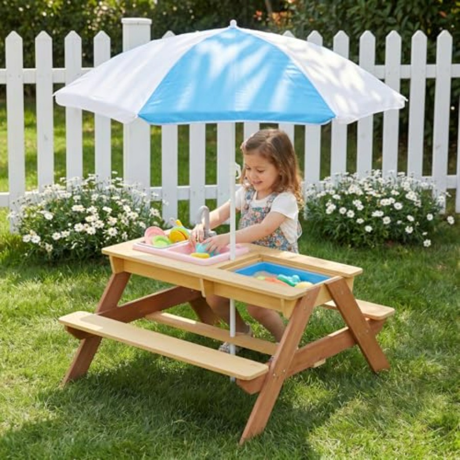 Kids Outdoor Table With Umbrella - Tavolo da picnic per bambini da