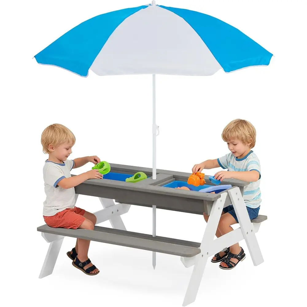 Kids Outdoor Table With Umbrella - Tavolo da Picnic Convertibile 3-in-1 in