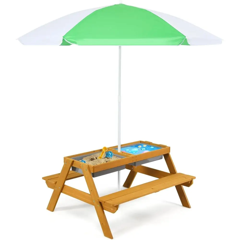 Kids Outdoor Table With Umbrella - Tavolo da Picnic 3-in-1 Regolabile in