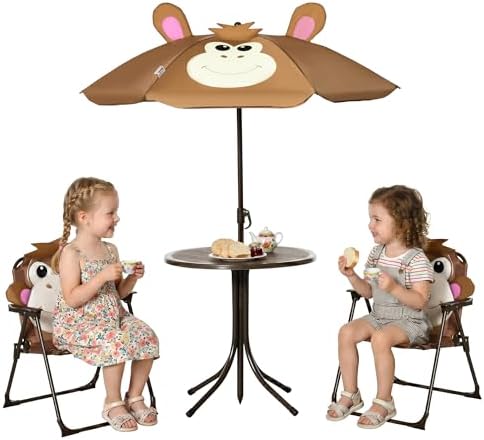 Kids Outdoor Table With Umbrella - Set Tavolo e Sedie per Bambini,