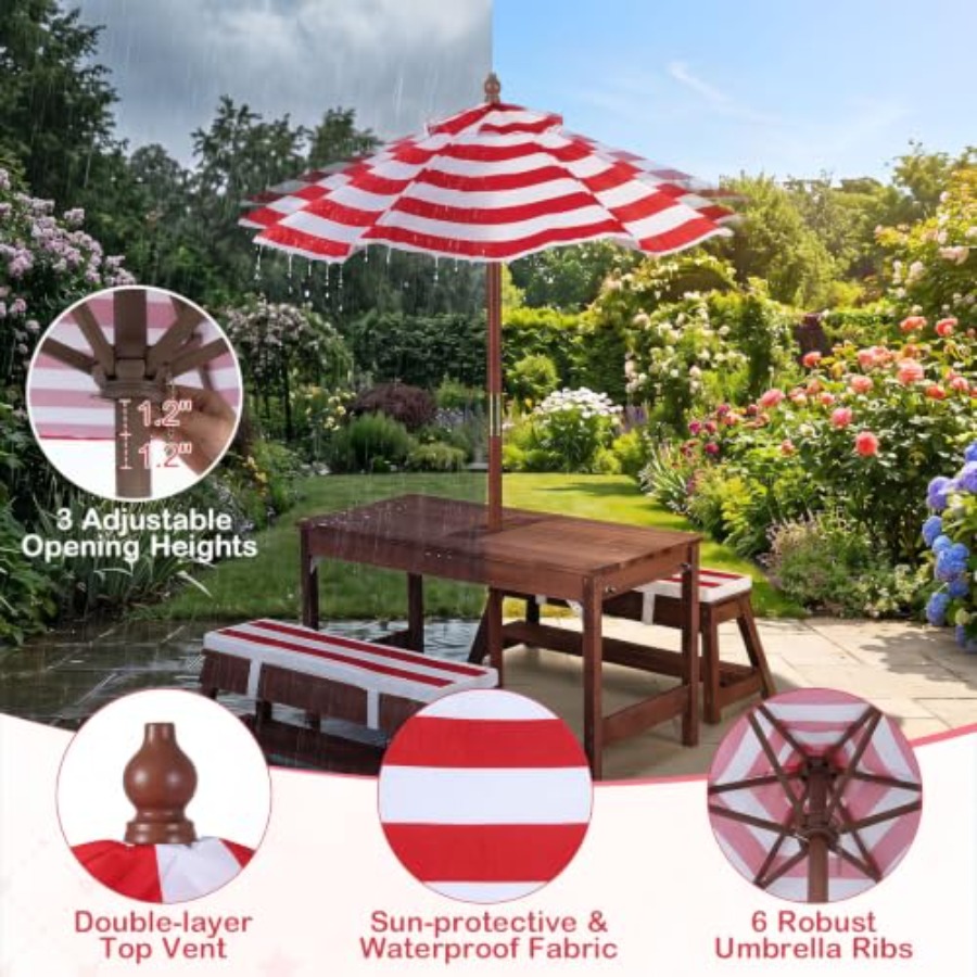Kids Outdoor Table With Umbrella - Tavolo da picnic per bambini da
