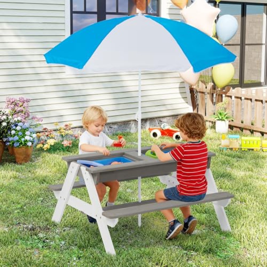 Kids Outdoor Table With Umbrella - Tavolo da picnic per bambini da