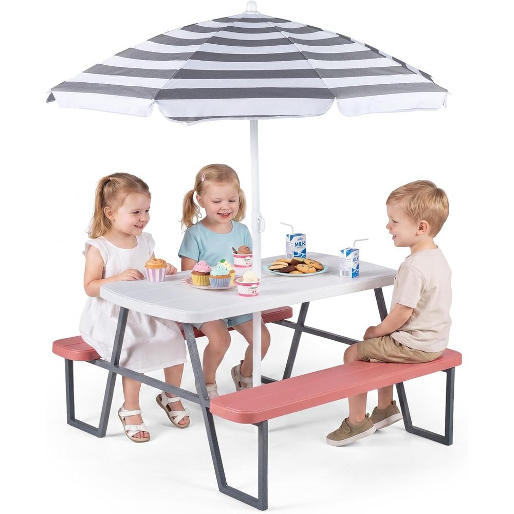Kids Outdoor Table With Umbrella - Tavolo da Picnic per Bambini, Set