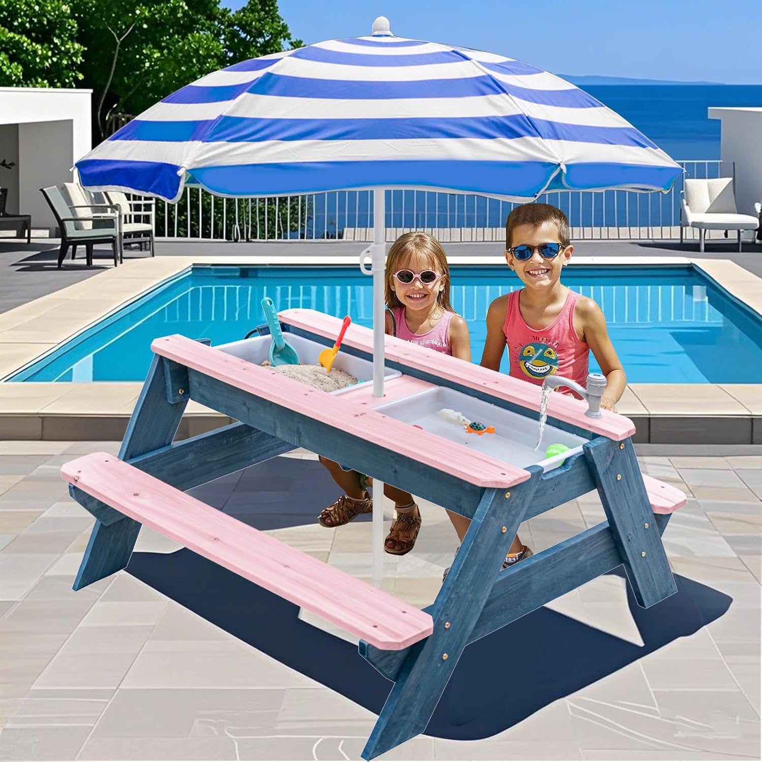 Tavolo 3-in-1 per Bambini per  - Kids Outdoor Table With Umbrella recensione e prezzo