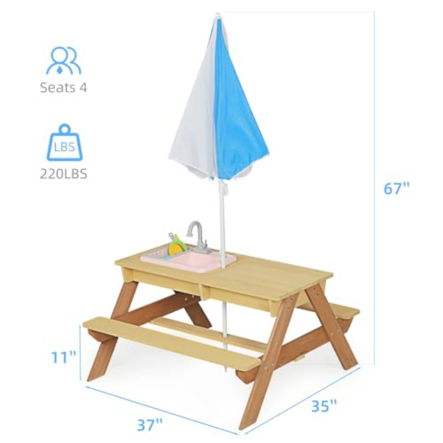 Tavolo da picnic per bambini d - Kids Outdoor Table With Umbrella recensione e prezzo