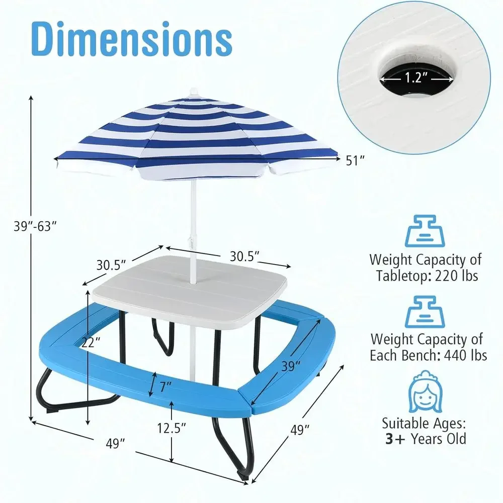 Tavolo da Picnic per 8 Bambini - Kids Outdoor Table With Umbrella recensione e prezzo