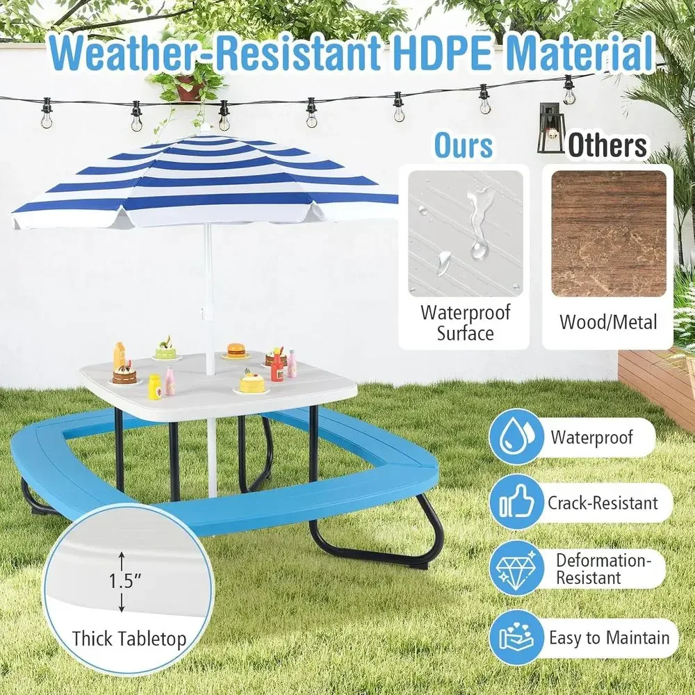 Tavolo da Picnic per 8 Bambini - Kids Outdoor Table With Umbrella recensione e prezzo