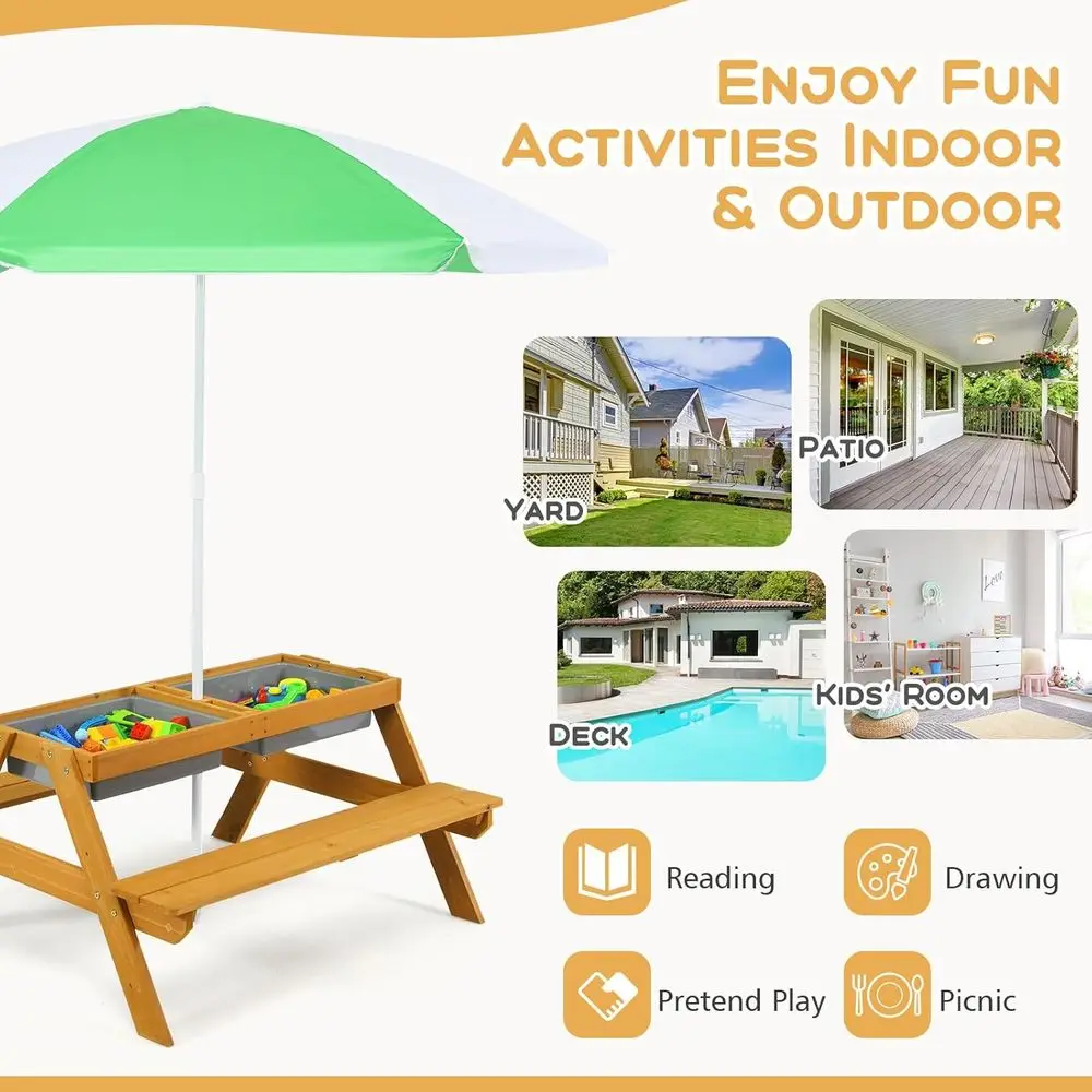 Tavolo da Picnic 3-in-1 Regola - Kids Outdoor Table With Umbrella recensione e prezzo
