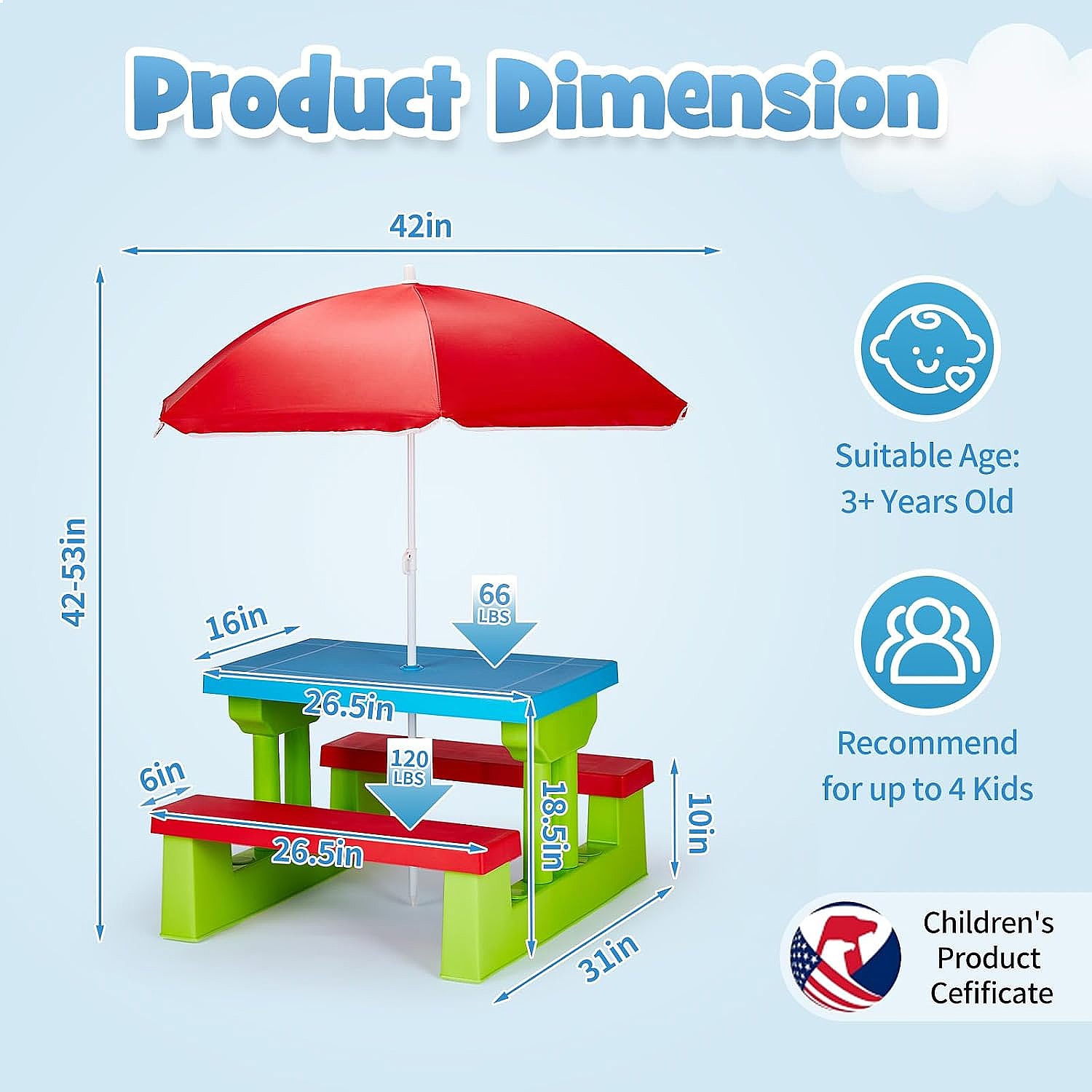 Tavolo da Picnic per Bambini J - Kids Outdoor Table With Umbrella recensione e prezzo