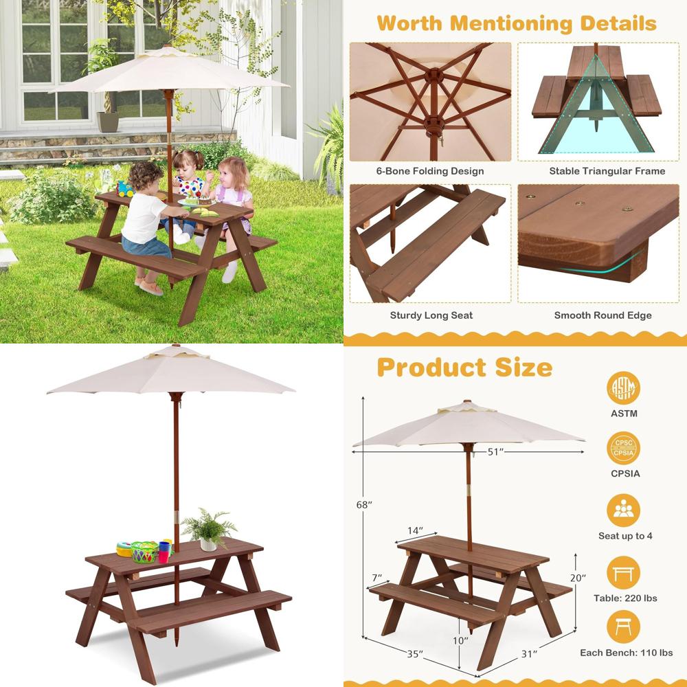 Set da Picnic per Bambini in L - Kids Outdoor Table With Umbrella recensione e prezzo