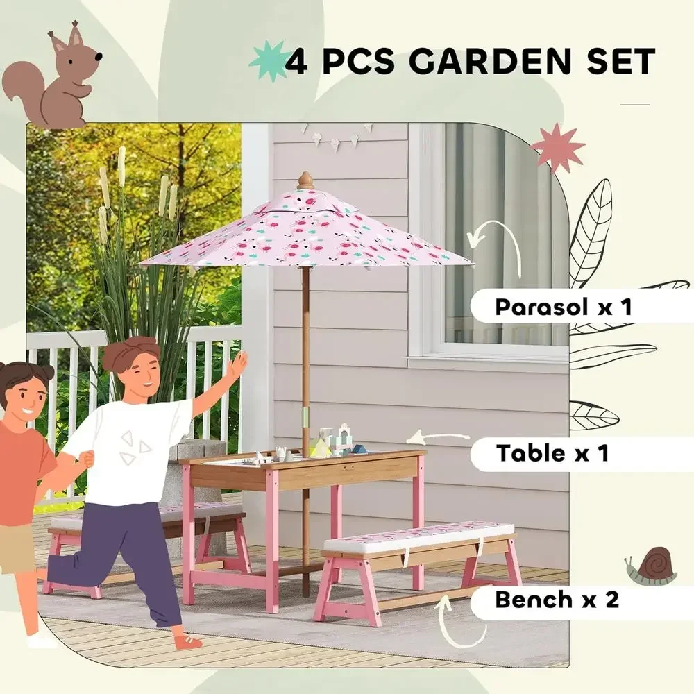 Set da Picnic in Legno con Omb - Kids Outdoor Table With Umbrella recensione e prezzo
