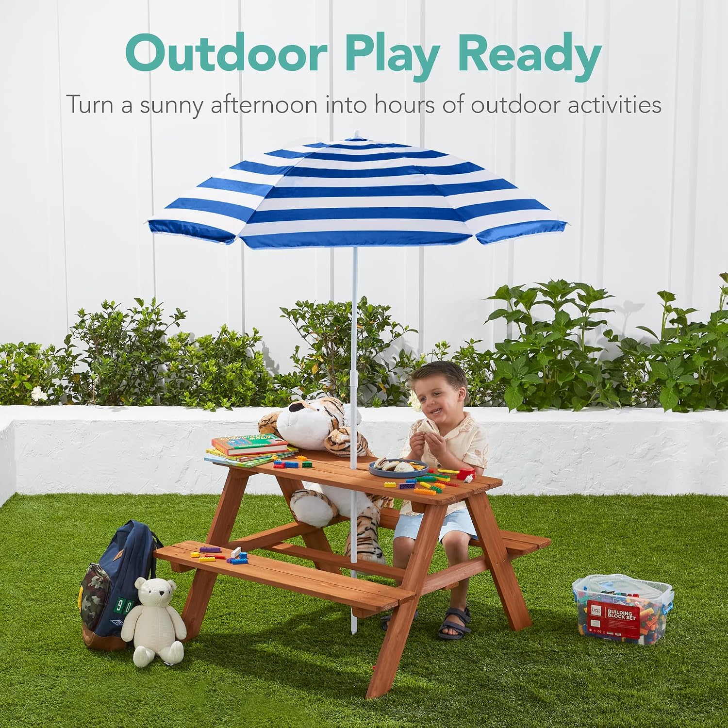 Tavolo da Picnic in Legno per  - Kids Outdoor Table With Umbrella recensione e prezzo