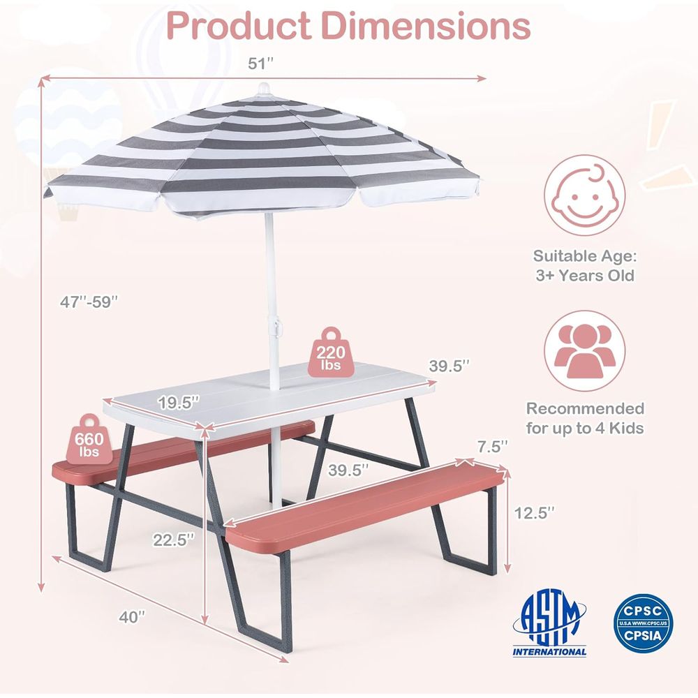 Tavolo da Picnic per Bambini,  - Kids Outdoor Table With Umbrella recensione e prezzo